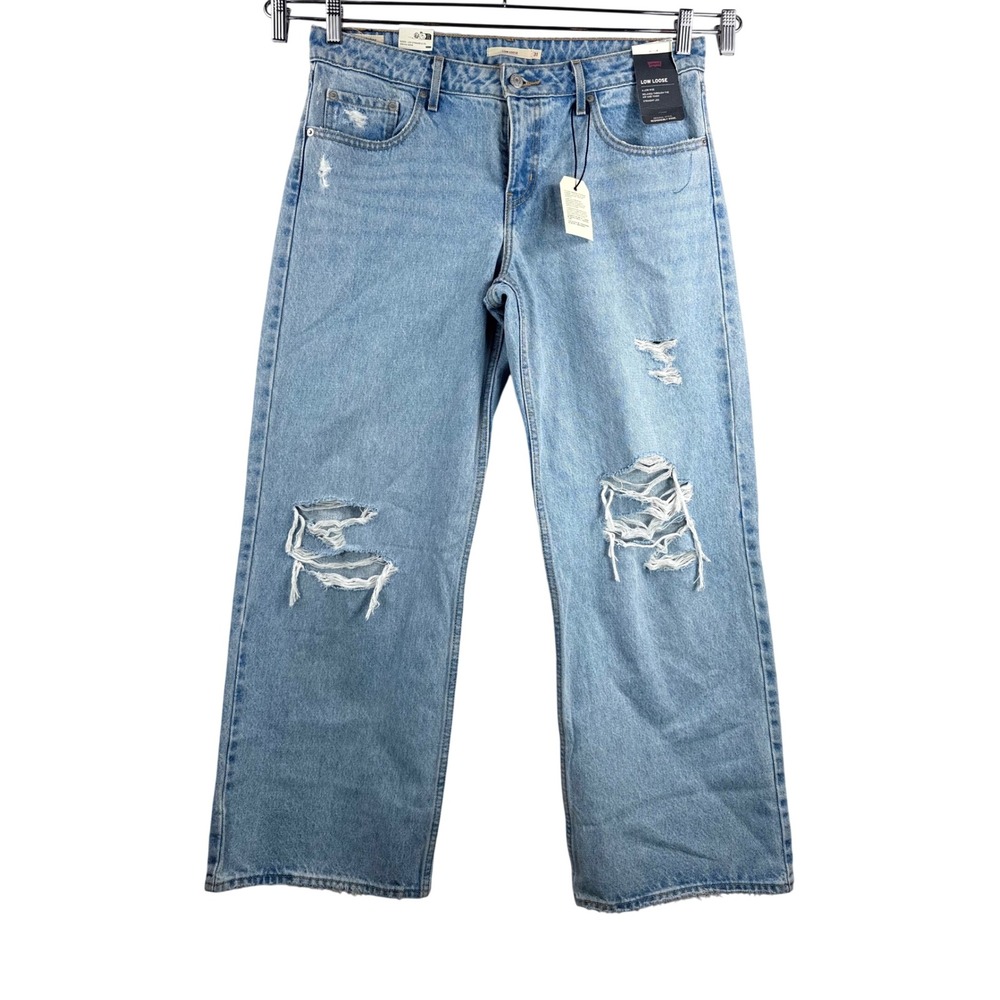 Levi's Low Loose Jeans sz 31 Light Blue Distressed Straight Leg grunge‎ baggy